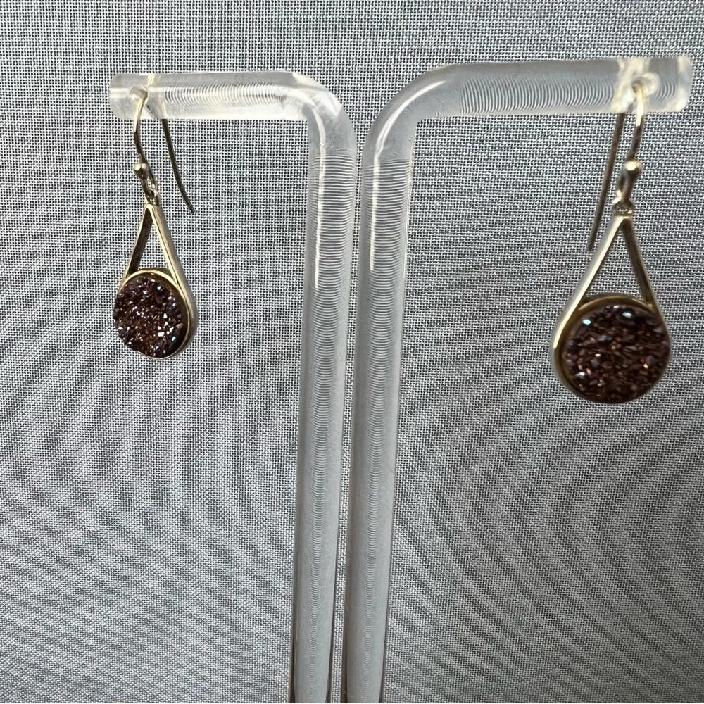 Iridescent black druzy earrings set in sterling silver
